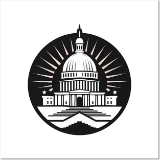 Black and White Capitol Building Emblem Posters and Art